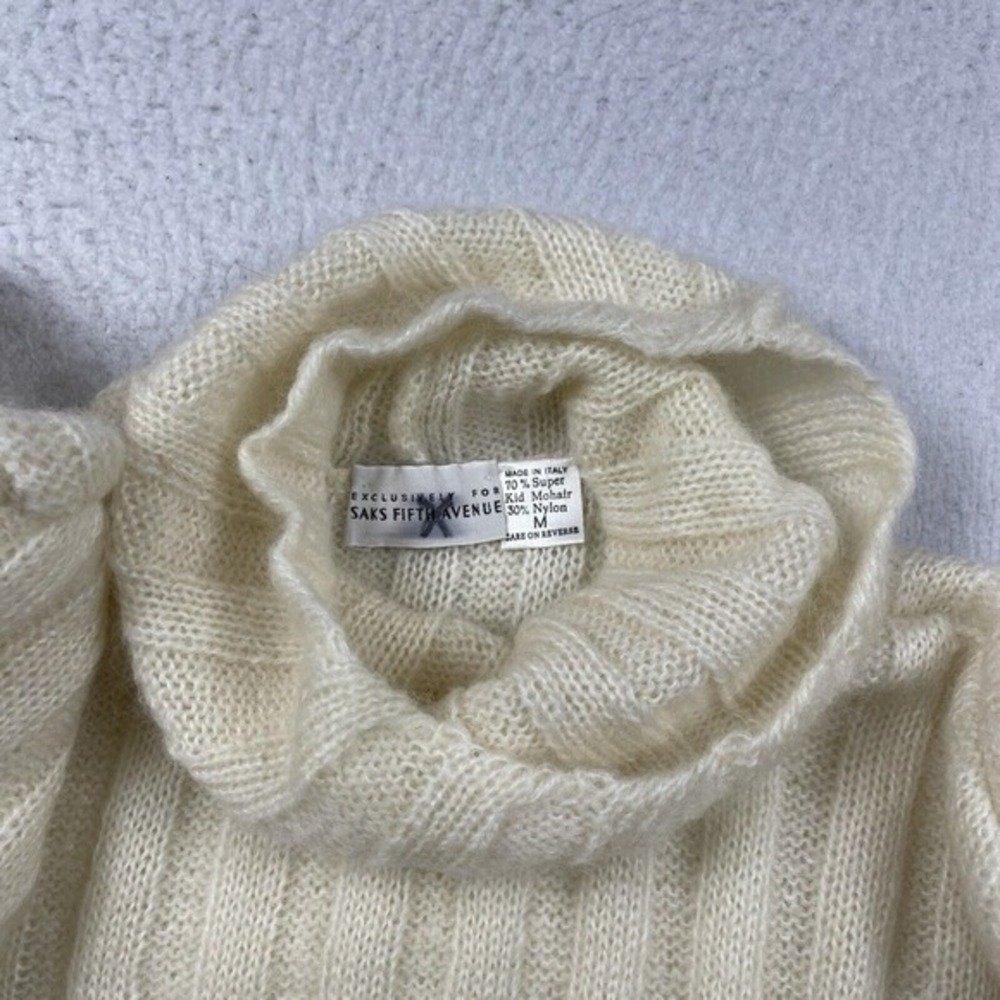 Saks Fifth Avenue Sweater Womens Medium Cream Made in Italy Mohair Blend Cozy - Picture 3 of 11